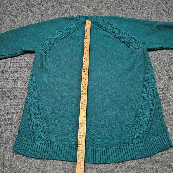 LL Bean Cotton Sweater XL Teal Green Cable Knit Pullover Crew Neck Casual Preppy - Picture 11 of 12